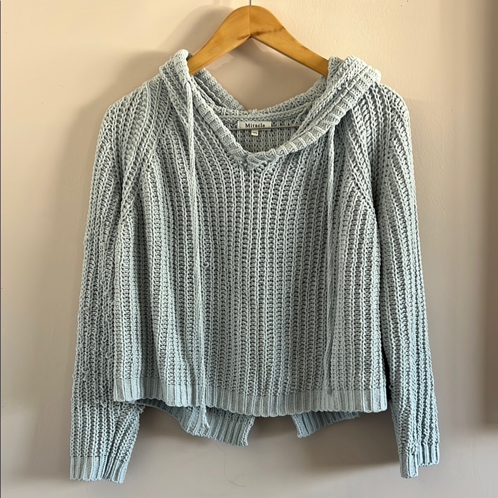 Miracle Soft Blue Cowl Neck Chunky Knit Sweater Relaxed